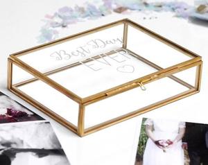 Hot Selling Vintage Square Glass Brass Jewellery <b>Box</b> <b>Clear</b> Glass Metal Storage Organizer <b>Lid</b> Rings - Product Image 1