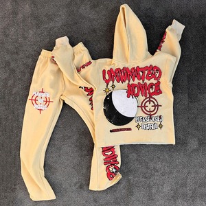 Combinaisons de survêtement personnalisées à impression bouffante 3D Ensemble survêtement en molleton deux pièces Ensemble surdimensionné 100 coton pantalon de survêtement évasé et sweat à capuche pour hommes - Product Image 1