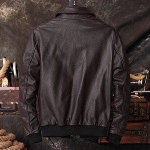 Veste en cuir véritable Hommes Chaud 100% Cuir de vache Marron foncé Vestes de moto en cuir de vache pour hommes - Product Image 5