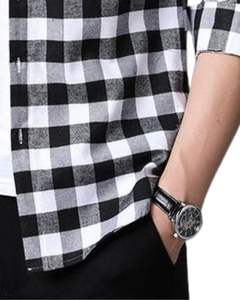 Chemise à carreaux noire et blanche personnalisée pour homme, manches longues, boutonnée, décontractée, en flanelle de coton, pour tous les jours, style streetwear - Product Image 6