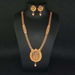 Kriaa Fine Jewelry Set 1109837A-Collier Haram en pierre et perle autrichiennes brunes - Product Image 1