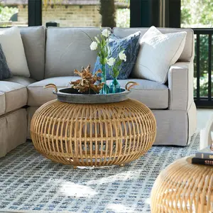 Runder Natur-Rattan Couchtisch übergroße handgefertigte Vintage-Rattan-Stachel-Beistelltische Weide osmanisches Wohnzimmer Heimküche