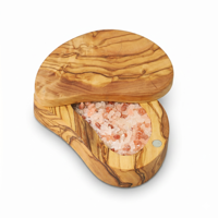 ArtisRaw JC031 Saladier en bois d'olivier avec couvercle pivotant, écologique, durable, compact, pour comptoirs de cuisine ou service de table