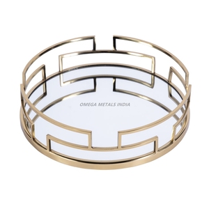 Juego de bandeja de servicio redonda de plata elegante con base de espejo y diseño circular perfecto para exhibiciones elegantes y entretenimiento elegante - Product Image 6