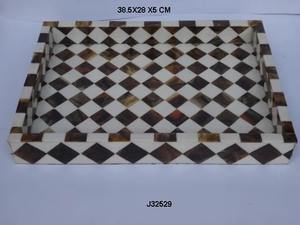 Plateau d'incrustation d'os en bois vintage vert Plateau artisanal élégant de concepteur pour l'organisation d'affichage de service et les cadeaux de l'Inde - Product Image 6