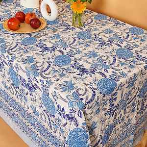 Mantel de algodón con estampado de bloque de mano indio, cubierta de mesa rectangular Floral, decoración de comedor Bohemia, regalo hecho a mano para ella - Product Image 1
