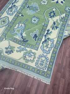 Tapis Oushak en laine de haute qualité 2.8x10 vert ivoire petit coureur Antique luxe Handknott Design Vintage pour salon prière - Product Image 4