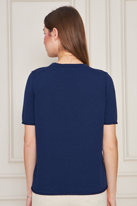 Blusa de punto de manga corta con cuello redondo para mujer, Camiseta cómoda y elegante, transpirable, servicio OEM de alta calidad - Product Image 4