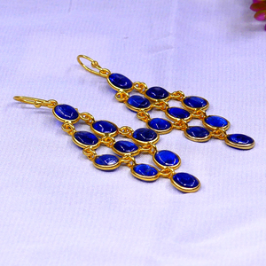 ต่างหูห้อยเงินสเตอริ่ง925หรูหราพร้อมอัญมณีไคยาไนต์ชุบทองสไตล์คลาสสิกสำหรับงานแต่งงานหรืองานปาร์ตี้ - Product Image 5