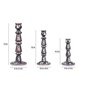 Juego de 3 Portavelas de Madera Decorativos para Velas de Té, para Decoración del Hogar, Mesa de Sala de Estar, Acabado Color Marrón - Product Image 3