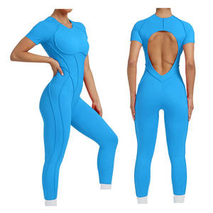 2025 New <b>Women</b> Short Sleeve Jumpsuits Breathable Yoga <b>Leggings</b> One Pieces Padded Hollow Out Bodysuits Gym Active Wear - Product Image 1