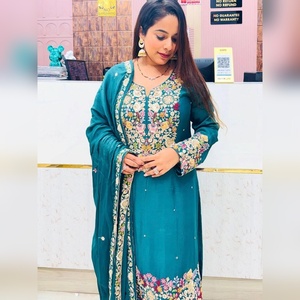 Prix fabricant, salwar kameez style sharara, taille M XXL, chinon, broderie à l'aiguille, ensemble 3 pièces pour source textile et boutique - Product Image 2