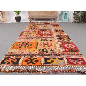 Turkish Area Rug 3.3x7.5 ft, <b>Red</b> Floral Vintage <b>Wool</b> Rug - Product Image 5