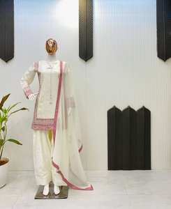 CONJUNTO TENDENCIAS KURTA Y FARSHI SALWAAR CON DUPATTA CON TRABAJO BORDADO SECUENCIA - Product Image 1