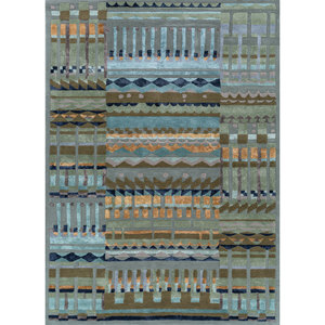 Alfombra Rectangular Azul Confeti Geométrica de Lana y Viscosa Hecha a Mano para el Hogar, Pasillo, Dormitorio o Junto a la Cama - Modelo Tra-14901 - Product Image 1