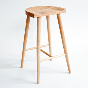 Taburete de Bar de Diseño Escandinavo GBSK010, Estructura de Madera Maciza de Caucho y Acero para Hogar o Casa de Campo con Asiento Curvo - Product Image 1