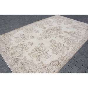 Alfombra Turca, Alfombra Vintage Extra Grande de 7.3x11.3 pies, Alfombra de Lana Floral Blanca y Marrón - Product Image 3