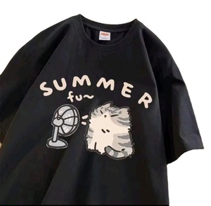 เสื้อยืดโอเวอร์ไซส์พิมพ์ลายการ์ตูนแฟชั่นล้ำสมัยปี 2026 สไตล์อเมริกันลำลอง แขนสั้น ให้ความอเนกประสงค์สูงสุด - Product Image 3