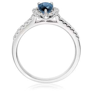 แหวนทอง 14K ดีไซน์หรูหรา ประดับด้วยพลอยไพลินสังเคราะห์ทรงลูกแพร์ 1 กะรัต พร้อมวงแหวนแบบ Pave  ได้รับการรับรองจาก IGI  เครื่องประดับหมั้นแบบสั่งทำ - Product Image 3