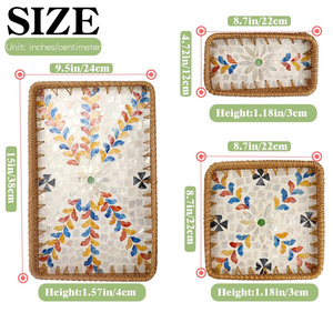 Bandeja de Ratán con Incrustaciones de Madreperla, Bandeja de Servir de Ratán con Base de Madera, Cesta Decorativa de Mimbre para Decoración de Mesa y Almacenamiento - Product Image 6