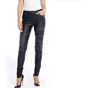 Pantalones de cuero para mujer, ajustados, negros, de cuero genuino, para uso diario. - Product Image 3