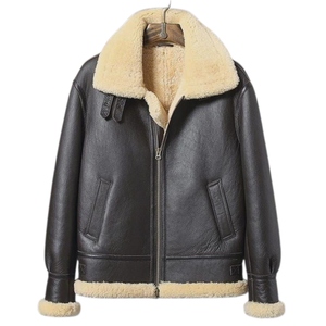 Veste bomber en cuir véritable de mouton pour homme, style luxueux, chaude, confortable et intemporelle, vêtement d'hiver - Product Image 3