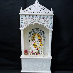 Pooja Mandir en marbre de luxe avec incrustation d'or pour la décoration intérieure Artisanat indien en gros du Rajasthan - Product Image 3