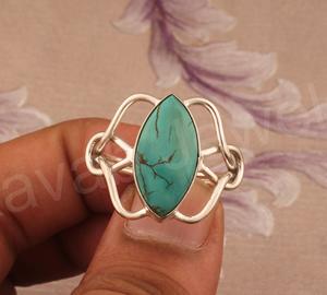 แหวนมาร์คีชสีฟ้าเทอร์ควอยส์สีฟ้าครามตั้งวง925แข็งสีเงินสเตอร์ลิงทำด้วยค้อนผิวอัญมณีอัญมณีสำหรับงานเลี้ยงผู้หญิง - Product Image 1