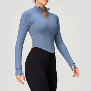 Veste de sport pour femme en gros, coupe courte, fermeture éclair intégrale, haut de sport avec col montant, douce, confortable, coupe ajustée, veste d'entraînement - Product Image 4