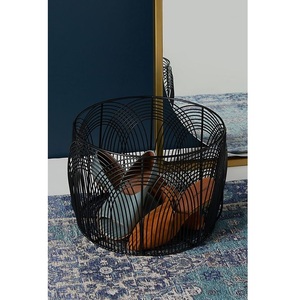 Cesta de cuentas de alambre Cesta de alambre de metal hecha a mano de alta calidad en cesta de almacenamiento de frutas de color negro con recubrimiento en polvo con asa - Product Image 2