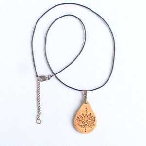 Coconut Shell Teardrop Necklace with <b>Lotus</b> Design - Handmade & Eco-Friendly | Viet Fargimex - Product Image 4