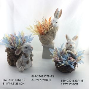กระถางต้นไม้ลายกระต่ายอีสเตอร์สไตล์วินเทจ พร้อมดอกไม้แห้ง ของตกแต่งบ้านสไตล์เรียบง่าย ของขวัญอีสเตอร์ ของประดับตกแต่งสไตล์ฟาร์มเฮาส์ - Product Image 2