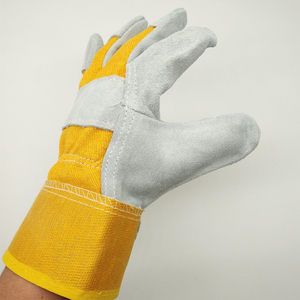 707 guantes de trabajo de seguridad de cuero duradero amarillo de doble palma puño reforzado longitud personalizable para soldadura uso General - Product Image 4