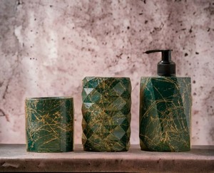 <b>Dark</b> <b>Green</b> Liquid Soap Dispenser Set, Concrete Emerald <b>Green</b> <b>Bathroom</b> <b>Accessory</b> Set Modern, Gold Bath Set, Unique Home Gift Idea - Product Image 1
