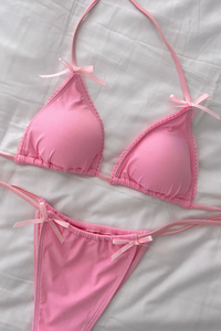 <span class=keywords><strong>Maillot</strong></span> <span class=keywords><strong>de</strong></span> <span class=keywords><strong>bain</strong></span> bikini deux pièces extrêmement mini micro rose et bleu pour femmes, avec nœud, <span class=keywords><strong>bas</strong></span> à nouer sur le côté réglable et haut dos nu - Product Image 4