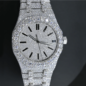 Vente directe d'usine VVS Clarity Moissanite Diamond Smart Watch pour hommes femmes Iced Analogique en acier inoxydable 20mm Dernier modèle Inde - Product Image 2