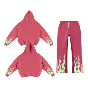 100% algodón francés Terry trajes de chándal de gran tamaño personalizado lavado con ácido pantalones de chándal conjunto con capucha para hombres Heavyweight Flare para invierno - Product Image 6