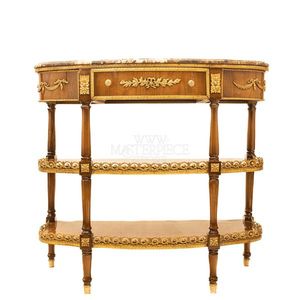 Table console classique de luxe avec plateau en marbre, deux étagères et détails en laiton - Product Image 2