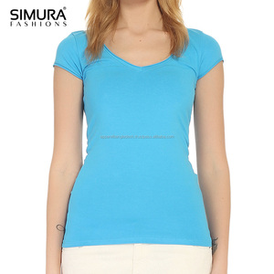 T-shirt à manches courtes col en V uni de haute qualité pour femmes SIMURA, 100% coton biologique, coupe classique, décontracté, à porter au printemps et en été - Product Image 1