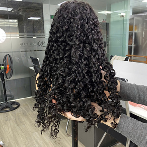 Peluca de Cabello Humano Virgen Largo, Natural, Negro y Rizado, con Frente de Encaje Completo, 250% de Densidad, Base Transparente HD - Product Image 1