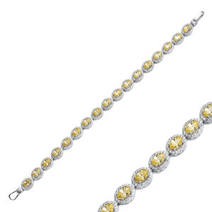 Citrine ovale CZ pierre plaqué rhodium en gros fait à la main 925 Sterling Siler Bracelet de tennis - Product Image 1