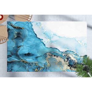 Tapis en marbre bleu or : Tapis d'art abstrait moderne, tapis doux non tissé - Product Image 1