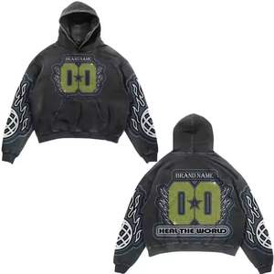 Vente en gros Heavyweight Distressed Hoodies Unisexe Broderie Patch Pull Acide Lavé Broderie Oversize Hommes Sweat à capuche - Product Image 6