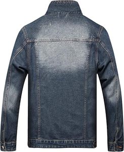 Veste en jean bleu vieilli d'hiver pour homme avec bouton et broderie Vêtements d'extérieur décontractés déchirés vintage - Product Image 2