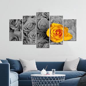 Toile imprimée de roses jaunes : Décoration murale florale élégante, lot de 5 toiles assorties - Product Image 1
