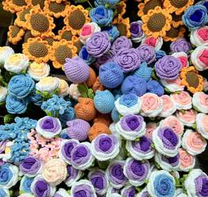 Novel Rose Lotus Handmade Chenile Large Knitted <b>Flower</b> Bouquet <b>Artificial</b> <b>Flowers</b> Modern Mother's Day Valentine's Day Christmas - Product Image 5