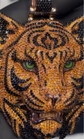 Pendentif Tête de Tigre Iced Out Unisexe en Argent Sterling Plaqué Or avec Moissanite et Pierres Noires et Oranges, Bijou Hip Hop pour Fête