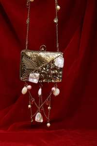 Bolso de Mano Mini de Lujo para Mujer, con Cuentas Metálicas, Decoraciones de Perlas y Diamantes, Correa Cruzada para el Hombro, Portátil - Product Image 2