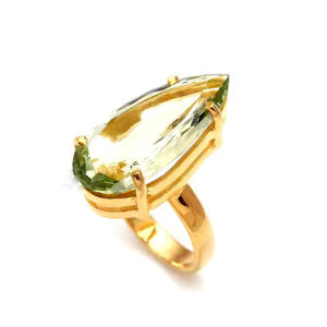 Améthyste Verte en Argent Sterling 925, Sertissage à Griffes Romantique, Design Tendance, Fait Main, Plaqué Or 14K, Pierre Précieuse Taillée Poire, Idéal pour les Fêtes - Product Image 1