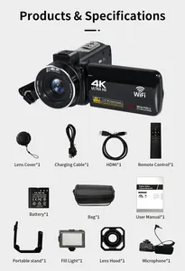 YouTube 터치 스크린 카메라 레코더 용 4K 비디오 카메라 캠코더 56MP UHD WiFi IR 야간 투시경 블로깅 카메라